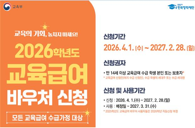 2026 교육급여바우처, 고등학생 86만원인데 신청 안 하면 0원이다