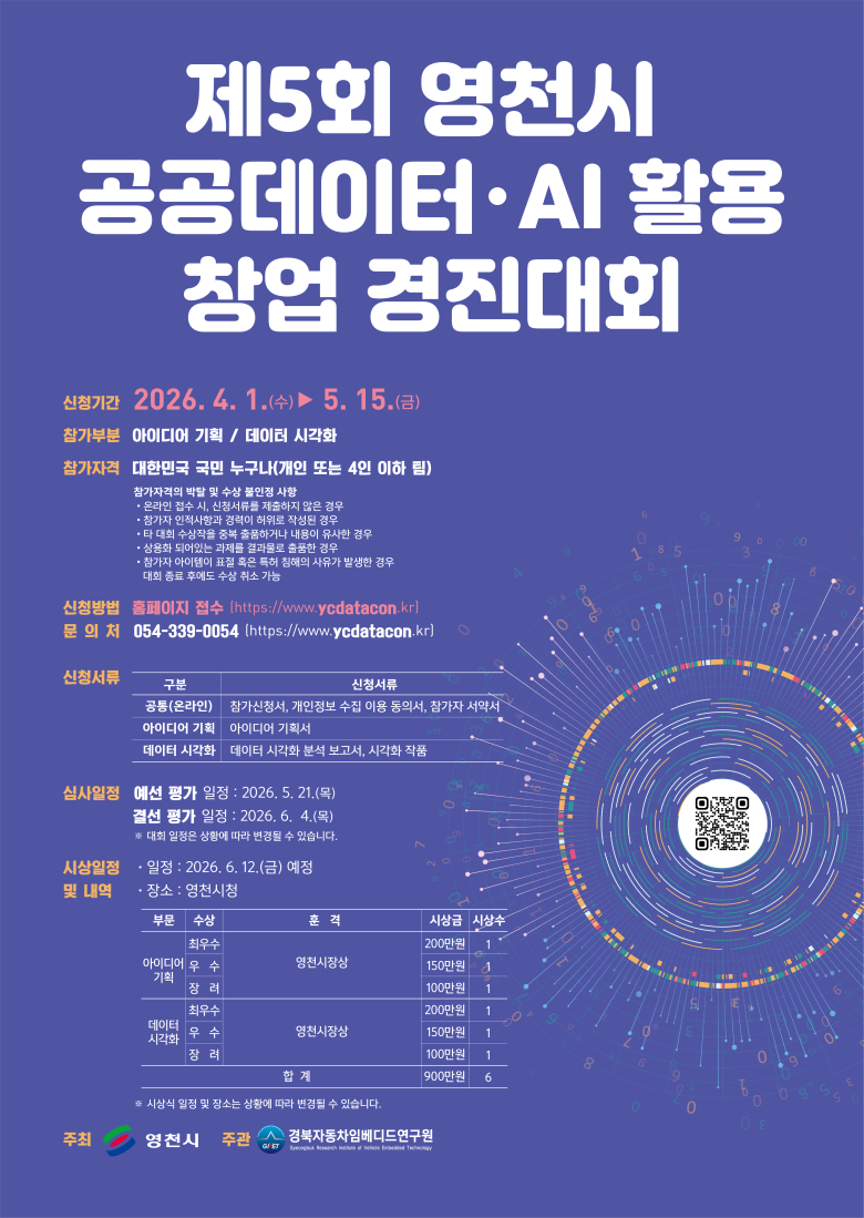 영천시 공공데이터·AI 활용 창업 경진대회 개최