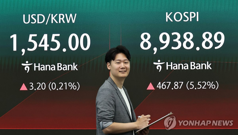 25일 서울 중구 하나은행 딜링룸 현황판에 코스피 등이 표시되고 있다. 연합