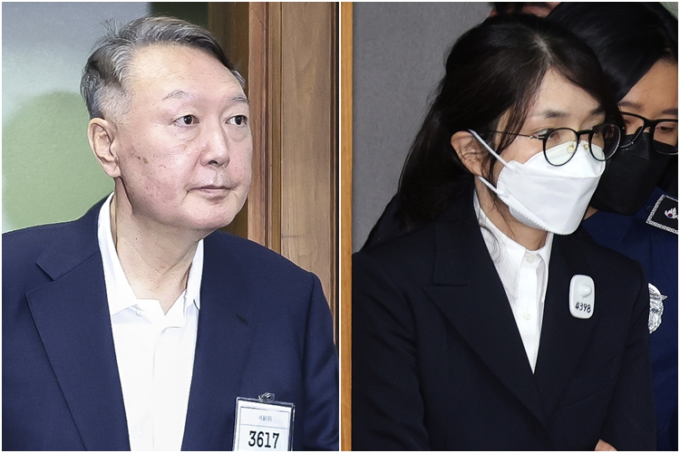 법정 들어서는 윤석열·김건희. 연합 자료사진